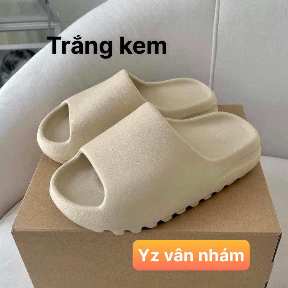 Dép quai ngang nam màu trắng kem vân nhám cao 5cm Mẫu mới nhất 2023, Dép das yz slide đế cao su non Form dáng thể thao