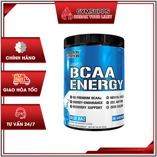 Dinh Dưỡng Hổ Trợ Phục Hồi Chống Dị Hóa Cơ Bắp Cho Người Tập Thể Thao Evlution Nutrition EVL BCAA Energy 30 Lần dùng