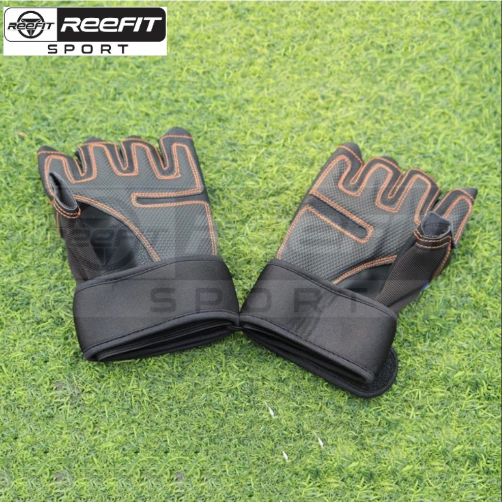 Găng tay tập gym kết hợp quấn bảo vệ cổ tay chất liệu da cao cấp Reefit Sport RF48096