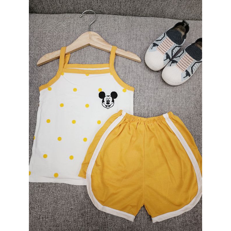 Bộ 2 dây bé gái, vải cotton mềm mịn, thoáng mát, in hình mickey dễ thương