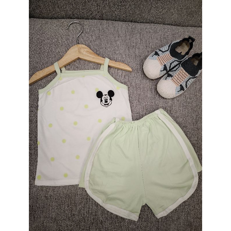 Bộ 2 dây bé gái, vải cotton mềm mịn, thoáng mát, in hình mickey dễ thương