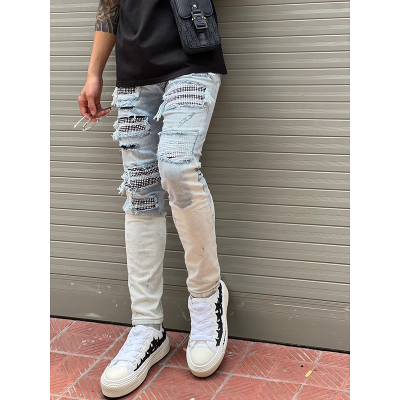 Quần jean Thời trang cao cấp đính đá ,mix ống chân cực chất 2023