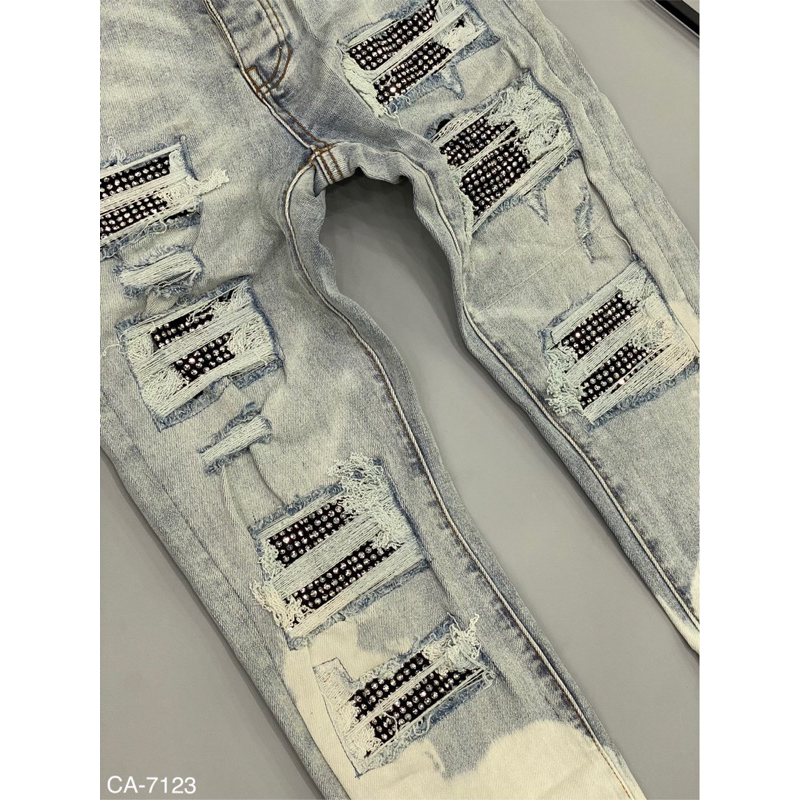 Quần jean Thời trang cao cấp đính đá ,mix ống chân cực chất 2023