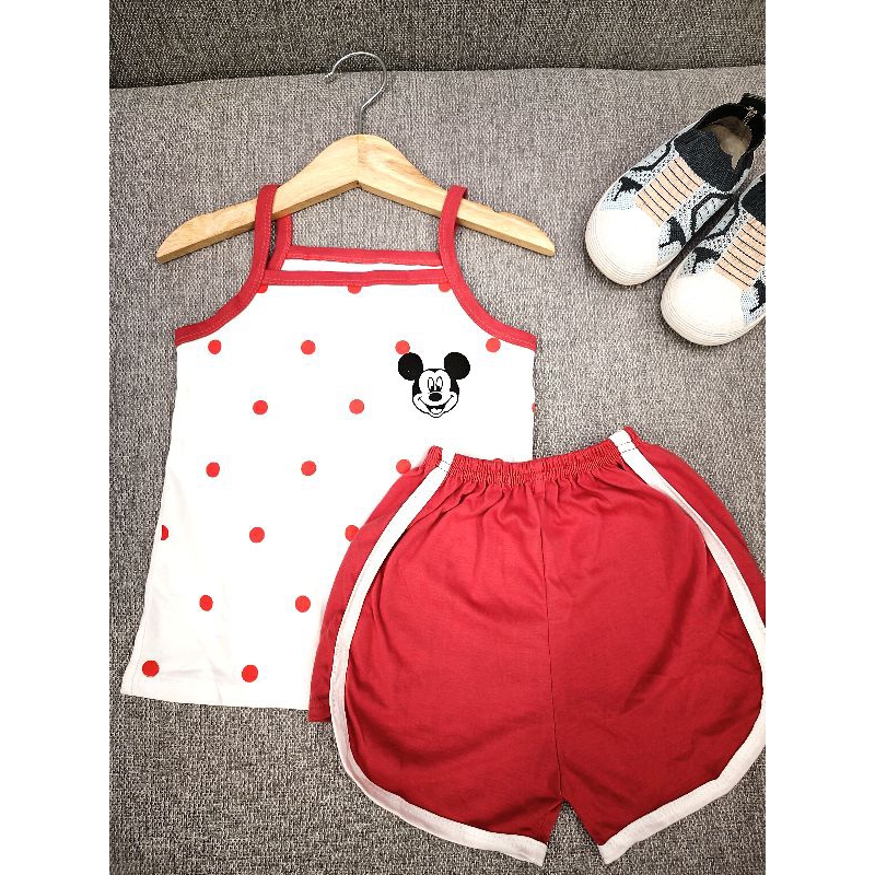 Bộ 2 dây bé gái, vải cotton mềm mịn, thoáng mát, in hình mickey dễ thương