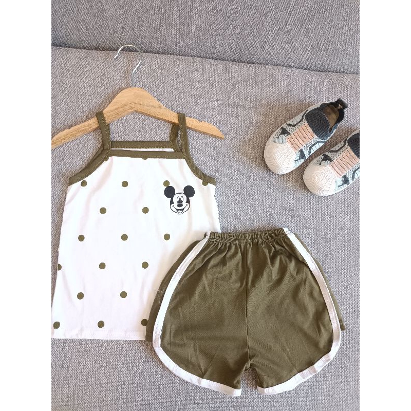 Bộ 2 dây bé gái, vải cotton mềm mịn, thoáng mát, in hình mickey dễ thương