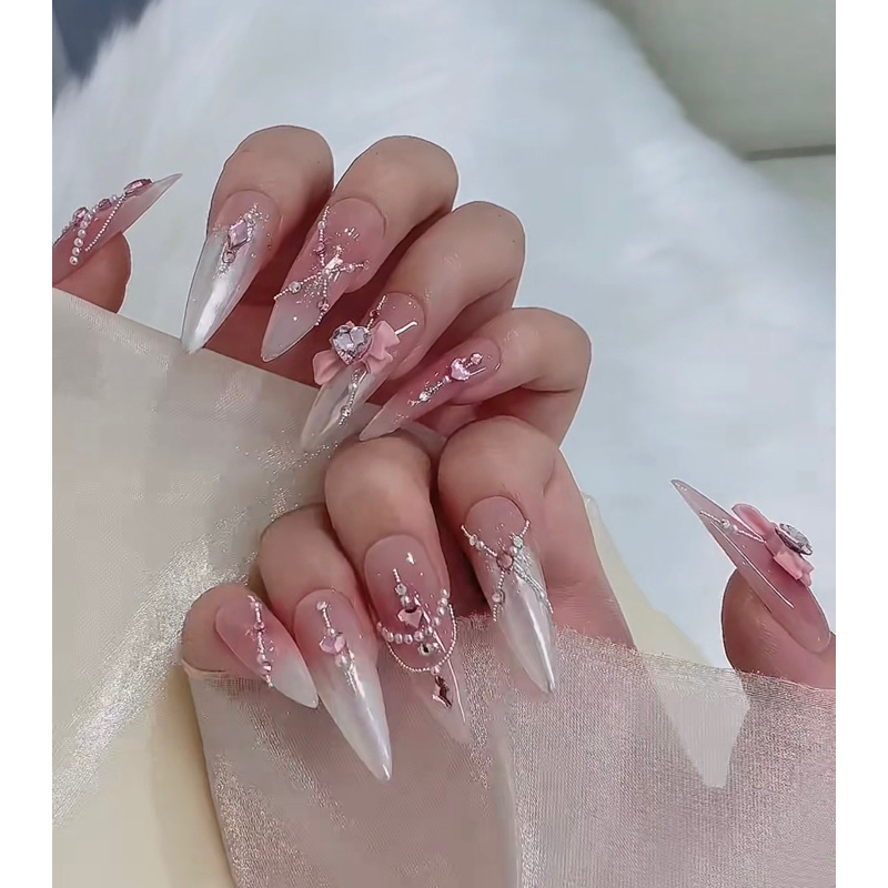 Bi trang trí móng nhiều size nữa hạt , bi tròn , mix 3 màu phụ kiện trang trí móng