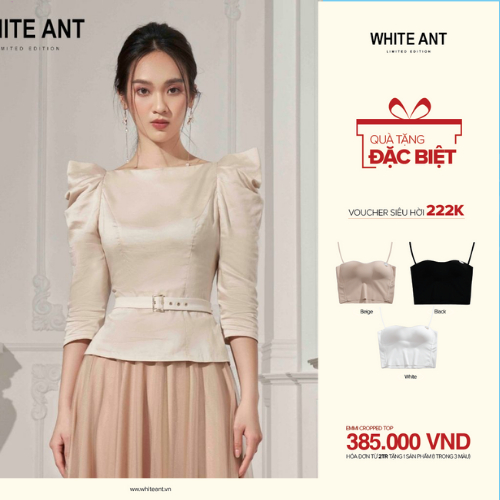 Áo Sơ Mi Nữ Công Sở Tay Lỡ WHITE ANT Thiết Kế Vai Bồng Kèm Đai Eo Tôn Dáng, Chất Liệu Vải Cao Cấp Mềm Mịn