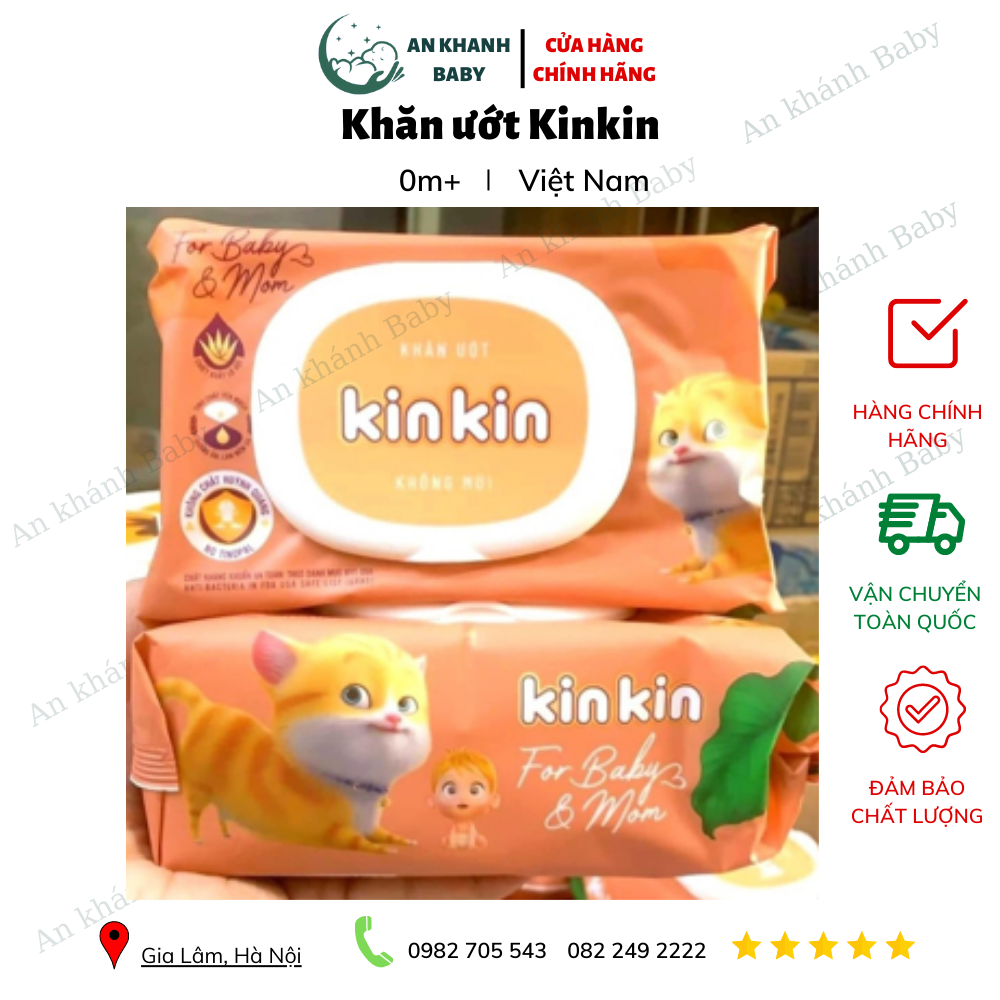 Khăn ướt KinKin không mùi 80 tờ có nắp