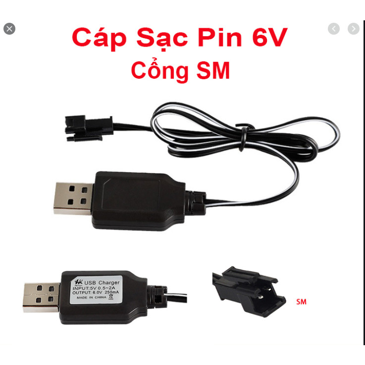 Dây sạc usb 6v 250ma xe điều khiển từ xa chấu SM 5V 1A-2A