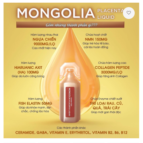 Nước uống nhau thai ngựa chiến Mông Cổ cao cấp Mongolia Placenta Liquid hộp 30 ống - Út store