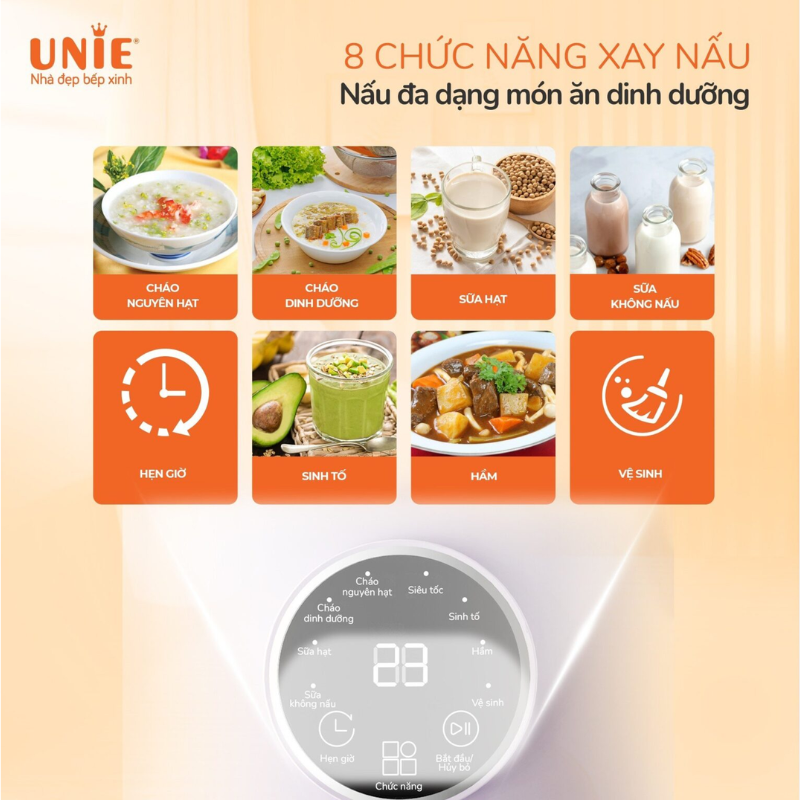 Máy Làm Sữa Hạt Unie UMB10, 1000ML, 8 Chức Năng Xay Nấu, Hàng Chính Hãng