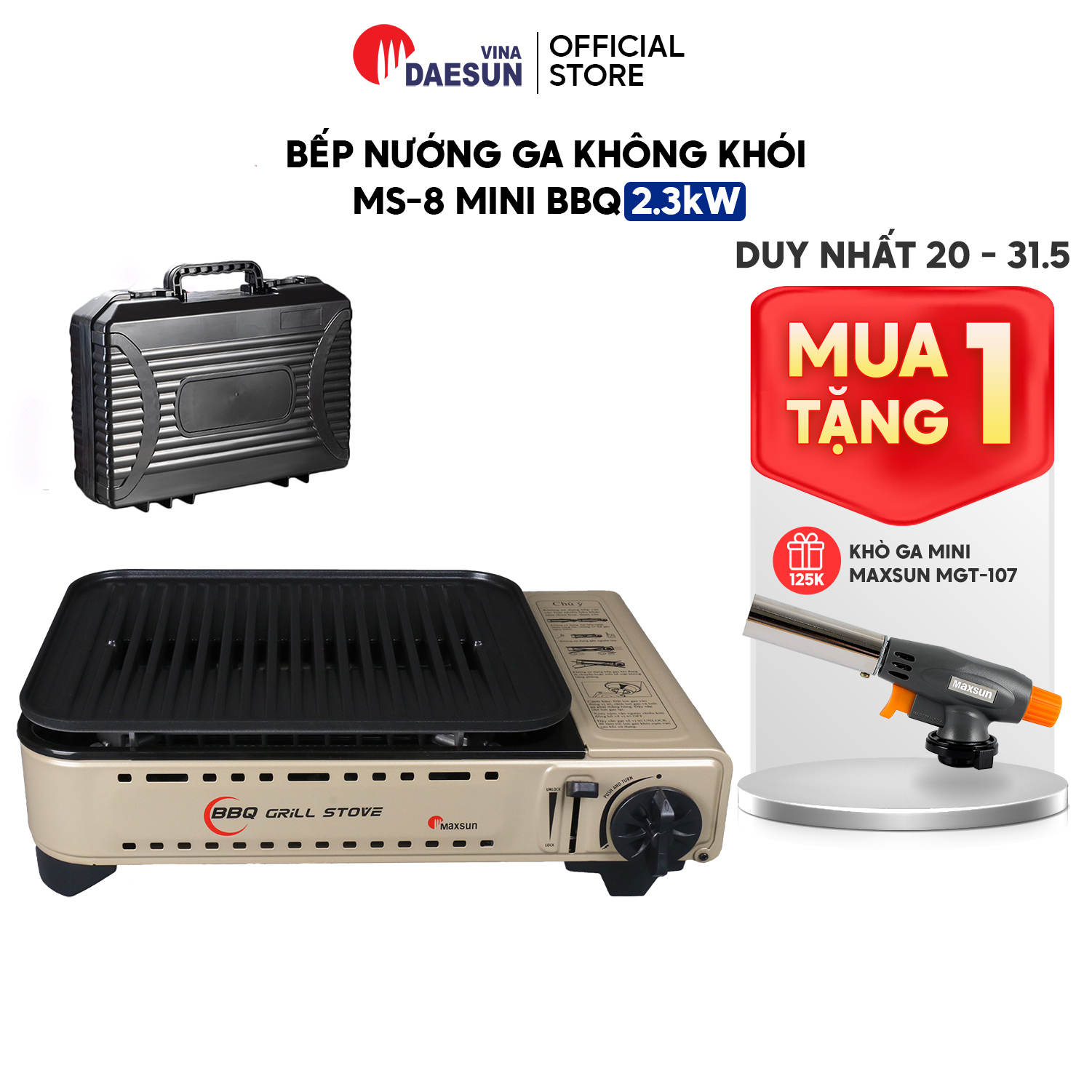 Bếp Nướng Ga Maxsun MS-8 Mini BBQ - Chống Dính, | Công suất 2300W | Thoát Dầu Mỡ Tự Động | Bảo Hành 1 Năm Chính Hãng