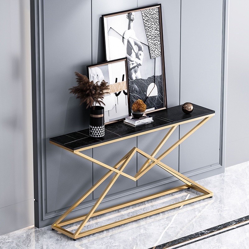 Bàn decor - Bàn Console kệ trang trí decor phong cách hiện đại chân sắt phun tĩnh điện mặt đá Ceramic
