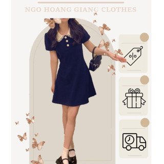 🍓 ảnh thật manocanh 🍓 Váy tiểu thư xanh than cổ bèo dáng chữ A cổ phối ren BABY MINESTIE DRESS H611