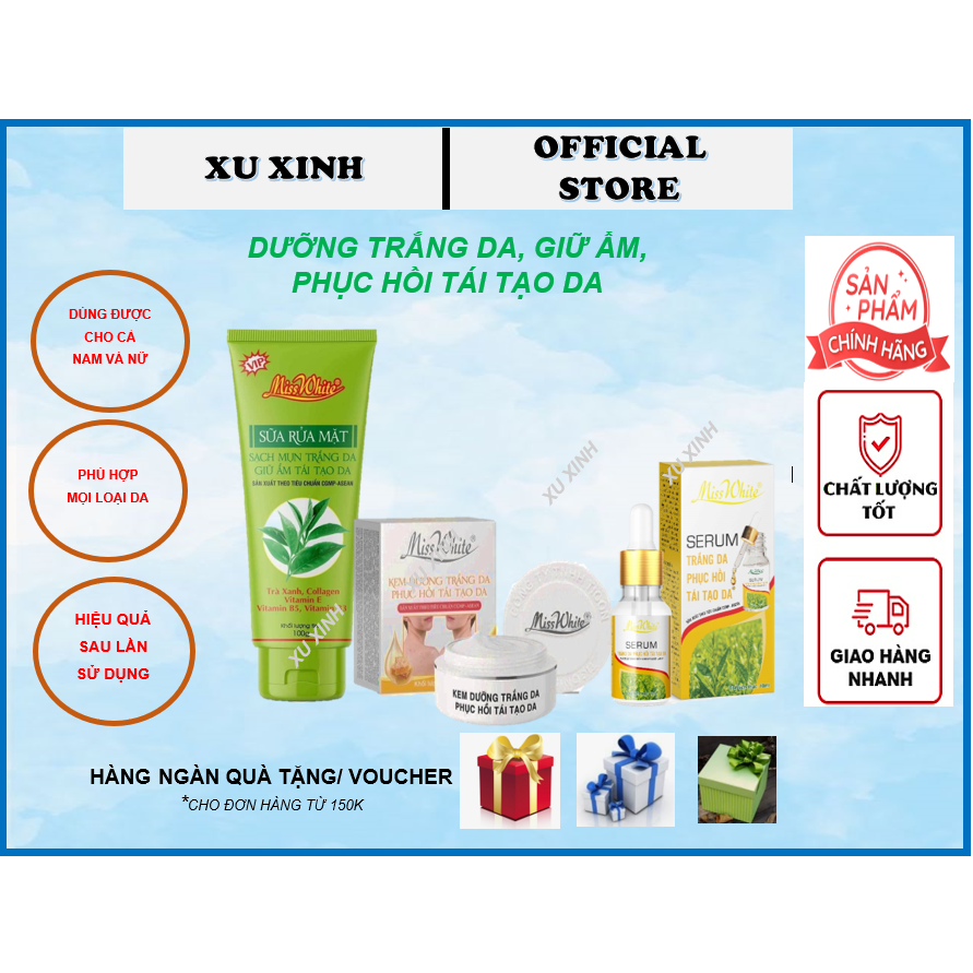 Combo Dưỡng Trắng Da, Giữ Ẩm, Phục Hồi Tái Tạo Da Miss White