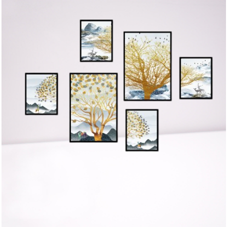 Bộ 6 tranh treo tường khổ lớn, tranh dán tường, tranh decor có sẵn keo 2 mặt, Tranh Canvas, Bộ Sticker Tranh T38