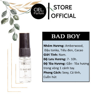 Nước hoa nam cao cấp CL BAD BOY Edt chính hãng CIEL Parfum 3ml phong cách sexy, cá tính, cuốn hút mọi ánh nhìn CP11