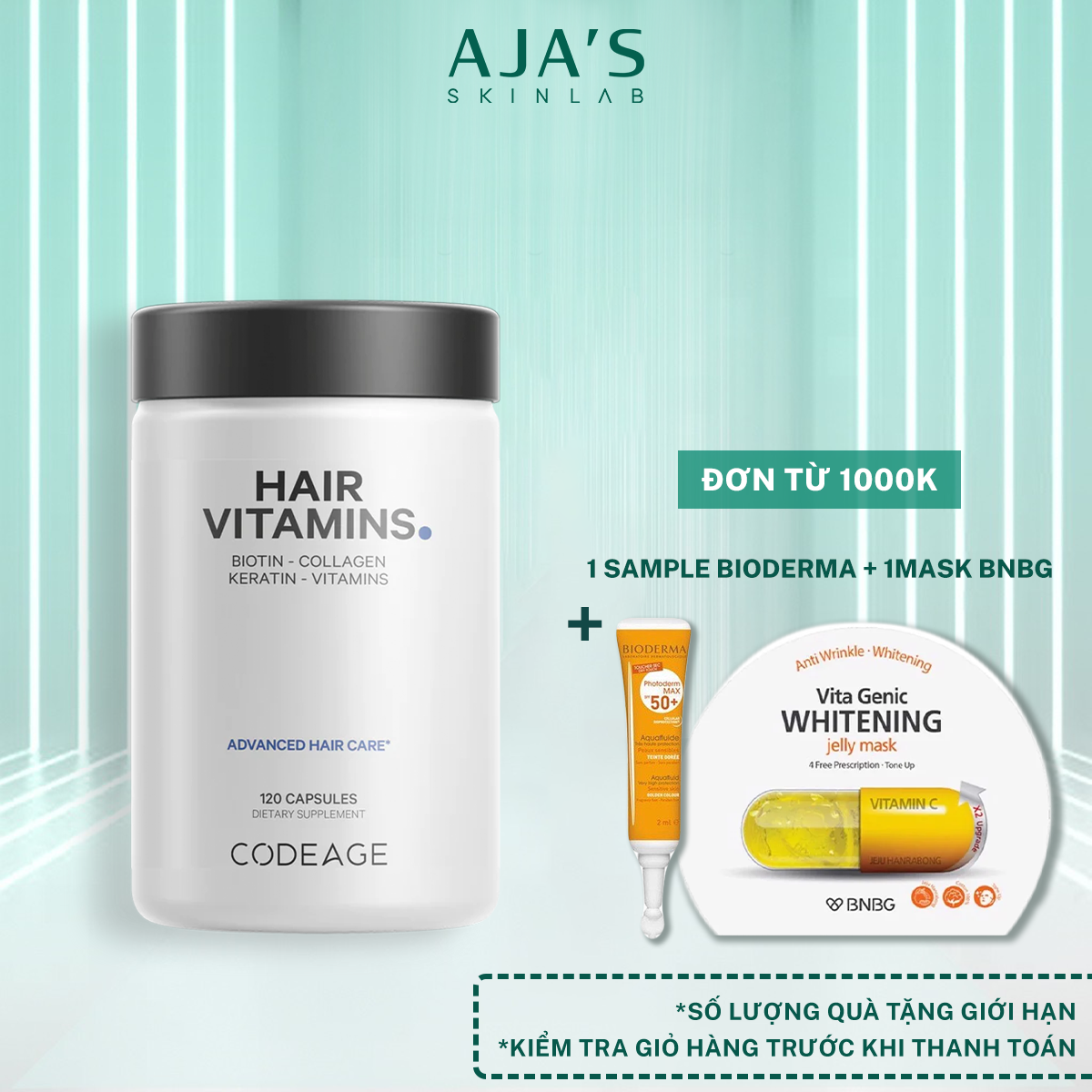 Viên uống kích thích mọc tóc, cải thiện nang tóc, dưỡng bóng CodeAge Vitamin Hair 120 Viên - AJA'S SKINLAB