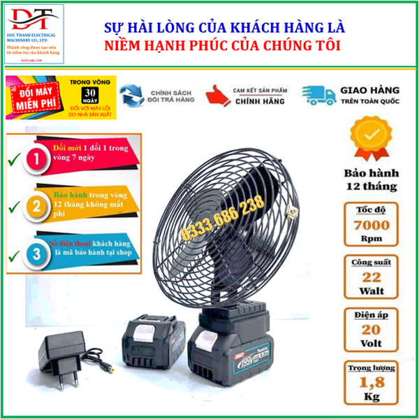 Quạt tích điện chân pin MKT 199V 8 inch, sử dụng liên tục trên 8h, bảo hành 12 tháng