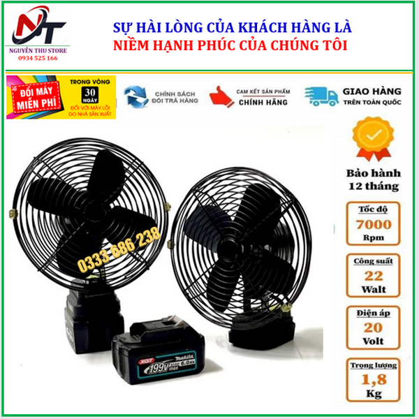 Quạt tích điện chân pin MKT 199V 8 inch, sử dụng liên tục trên 8h, bảo hành 12 tháng