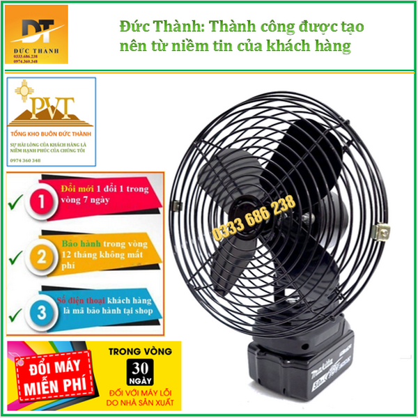 Quạt tích điện chân pin MKT 199V 8 inch, sử dụng liên tục trên 8h, bảo hành 12 tháng