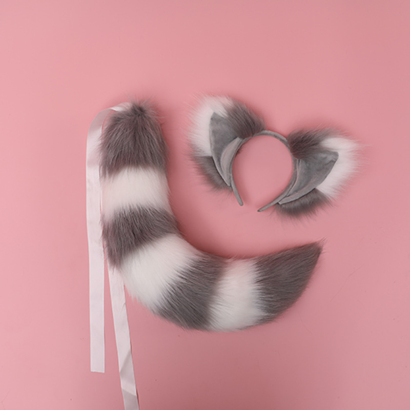 Đuôi cáo nhồi bông lông mịn 9cm kèm bờm cosplay thỏ cáo hồ ly loang màu lolita nhật bản