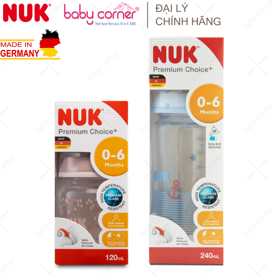 Bình Sữa Thuỷ Tinh NUK PREMIUM CHOICE+ 120ml/ 240ml Cho Bé