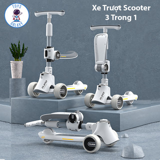 Xe trượt scooter cho bé kích thước lớn bánh xe có có đèn và nhạc tải trọng 100kg, xe chòi chân 3in1