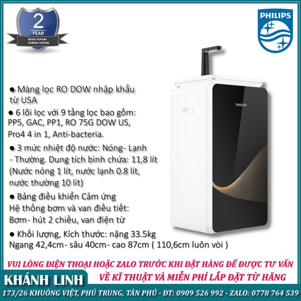 Máy lọc RO 3 nhiệt độ nước Nóng, Lạnh, Nguội Philips ADD8980 – 6 Lõi, 9 tầng lọc – Công suất lọc 11,8 lít/1 giờ