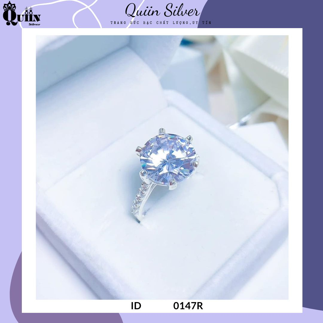 Nhẫn bạc ta, bạc S925 Quiin - Đính đá to bản dành cho nữ 0147R