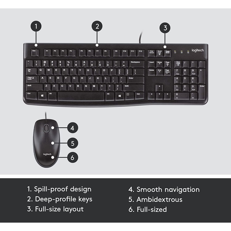 Bộ bàn phím chuột Logitech MK120 Có Dây - Bảo hành chính hãng 36 tháng