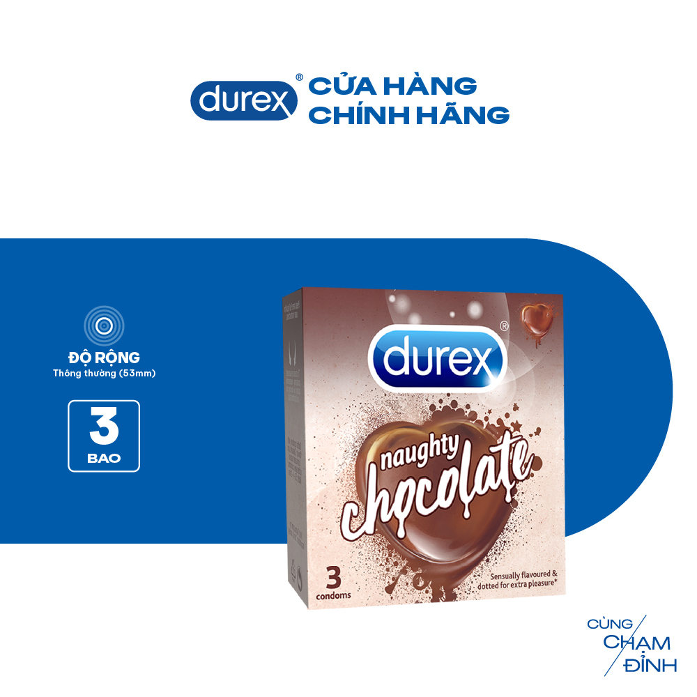 Bao cao su Durex Naughty Chocolate hương socola (size 53mm, hộp 3 bao)