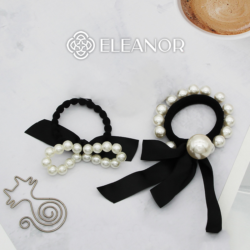 Dây cột tóc nữ thun co dãn Eleanor Accessories hình nơ đính ngọc trai nhận tạo phụ kiên tóc 3587