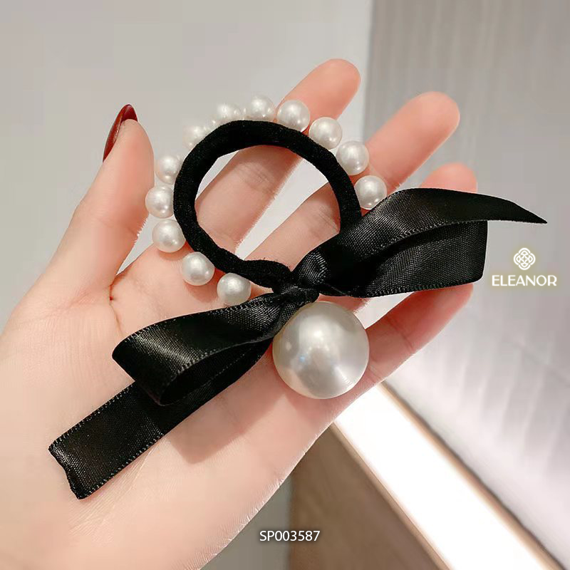 Dây buộc tóc nữ thun co dãn Eleanor Accessories hình nơ đính ngọc trai nhận tạo phụ kiên tóc 3587