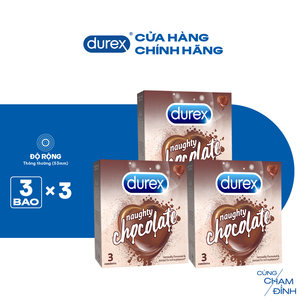 Bộ 3 Bao cao su Durex Naughty Chocolate hương socola (3 bao/hộp)