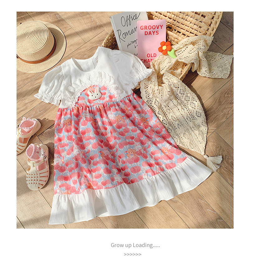 Váy bé gái 2 đến 8 tuổi Anniebaby dáng xòe tay bồng nhún bèo chất thô đũi mềm mịn phong cách tiểu thư VA23016