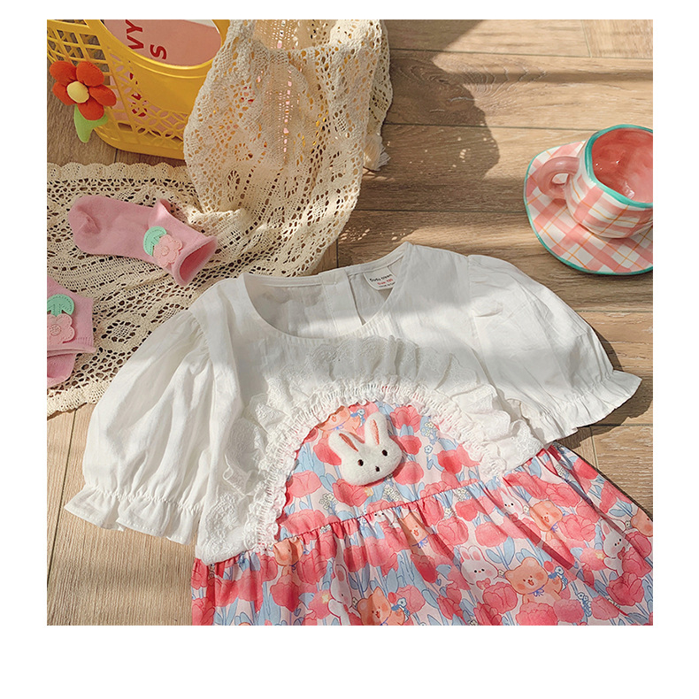 Váy bé gái 2 đến 8 tuổi Anniebaby dáng xòe tay bồng nhún bèo chất thô đũi mềm mịn phong cách tiểu thư VA23016