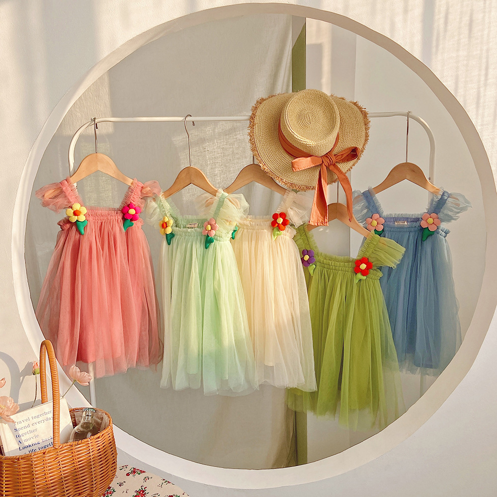 Váy bé gái 1 2 3 4 5 6 7 tuổi Annie Baby váy ren bé gái đính hoa 2 bên phong cách vintage VA23015