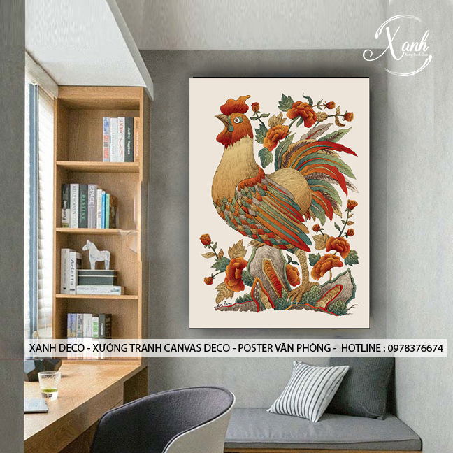 Tranh canvas, tranh treo tường, tranh trang trí, tranh decor vintage, tranh con gà nghệ thuật, tranh treo tường