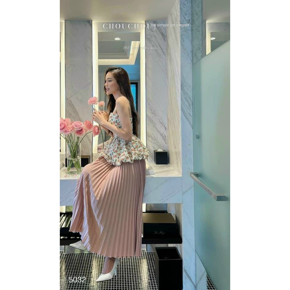 SÉT BỘ ÁO VOAN HAI DÂY CÓ MÚT NGỰC KÈM CHÂN VÁY DẬP LY ĐẸP XUẤT SẮC