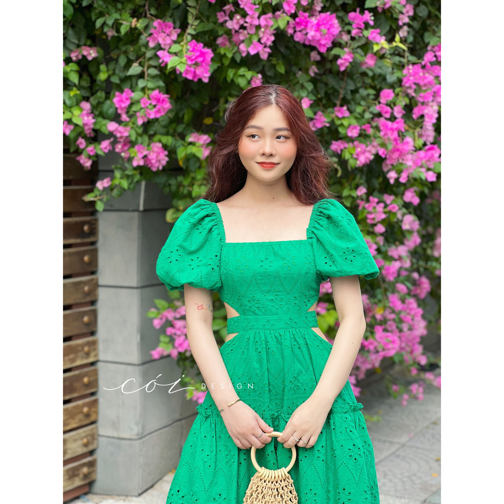 Đầm kate boi thêu khoét eo Cói Design