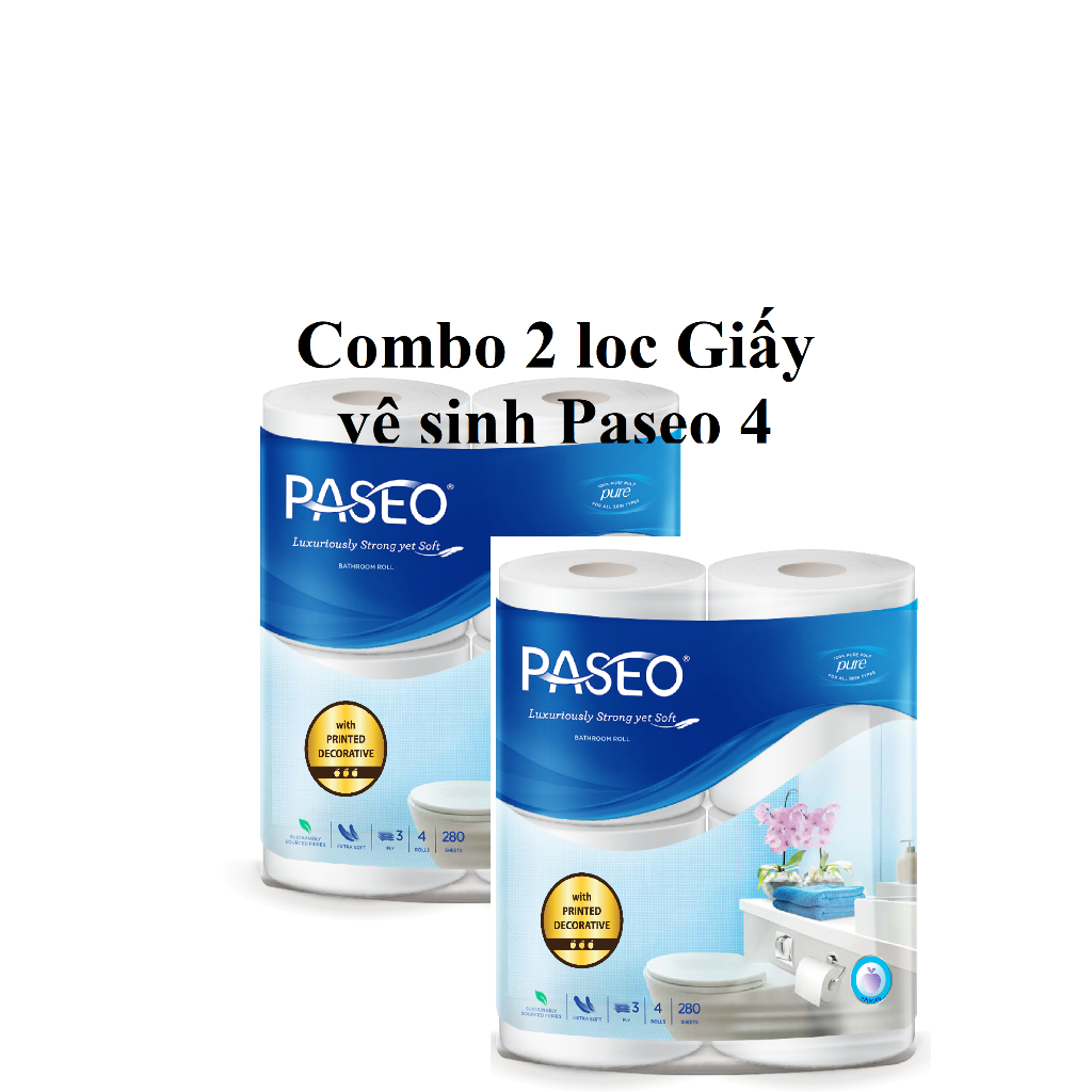 Combo 2 loc Giấy vệ sinh Paseo 4 cuộn in hoa