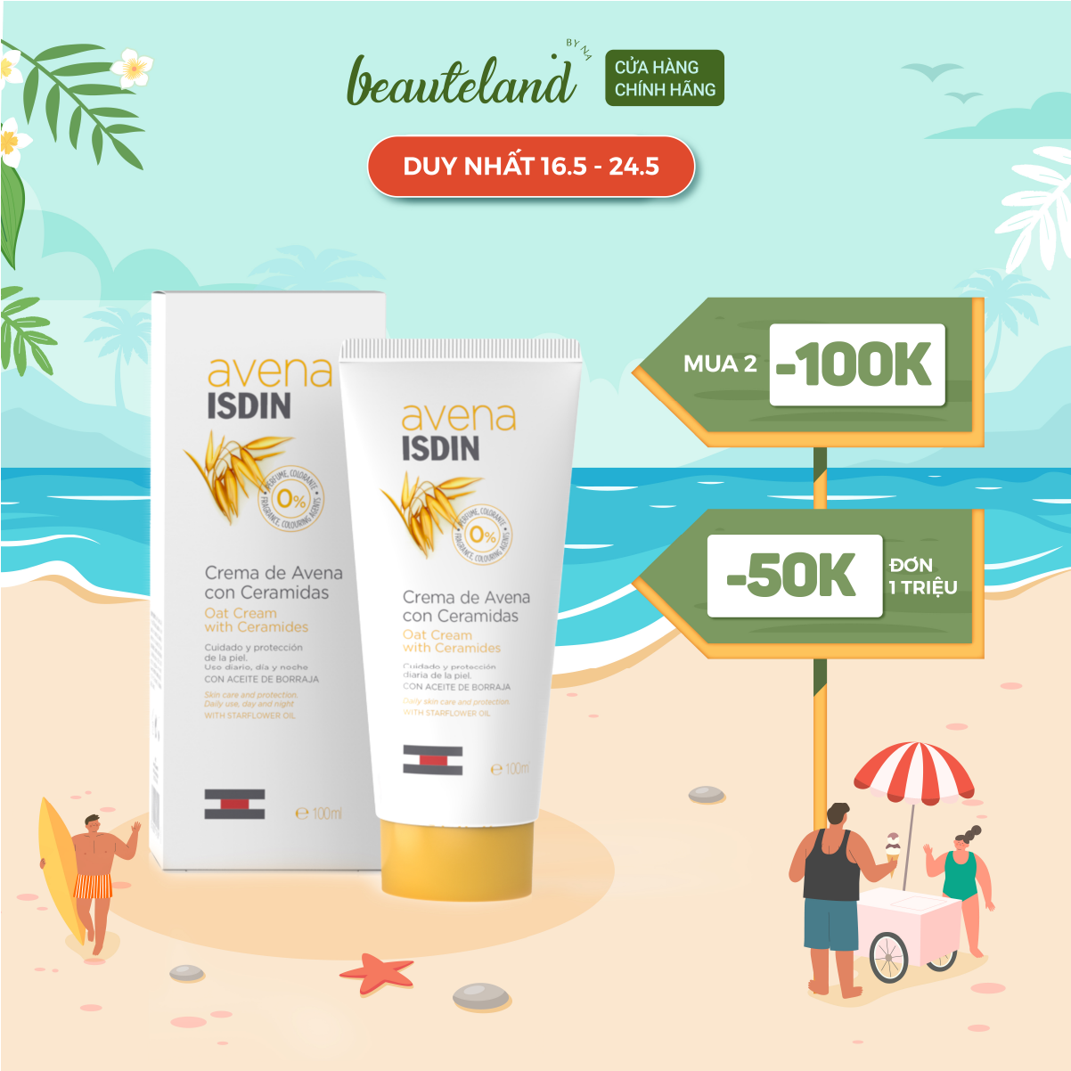 Kem dưỡng ẩm phục hồi, dịu da Avena Isdin Oatmeal Cream