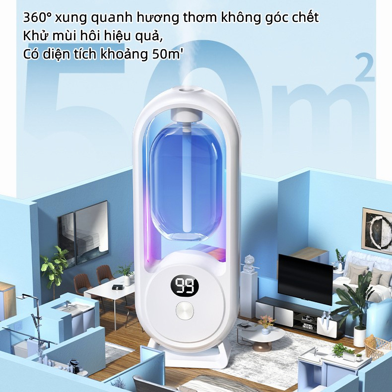 Xông tinh dầu xịt thơm phòng tự động kèm nước hoa 5 mùi- Máy khuếch tán tinh dầu phun sương mini sạc pin tích điện