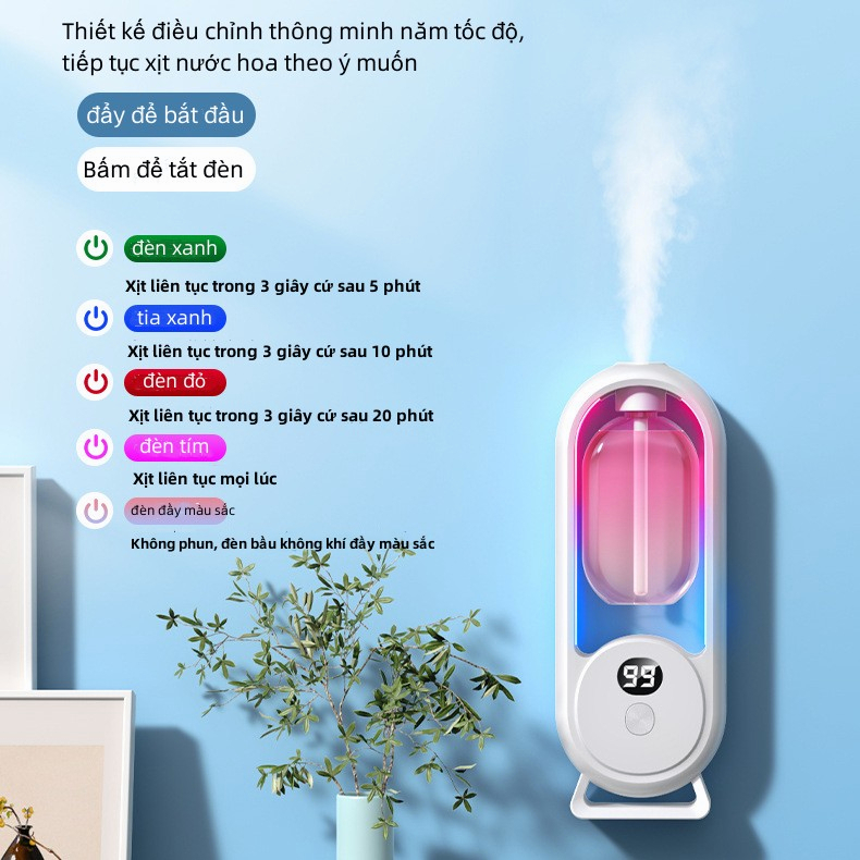 Xông tinh dầu xịt thơm phòng tự động kèm nước hoa 5 mùi- Máy khuếch tán tinh dầu phun sương mini sạc pin tích điện