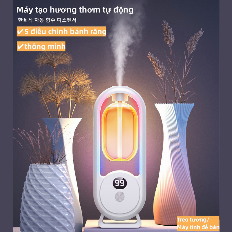 Xông tinh dầu xịt thơm phòng tự động kèm nước hoa 5 mùi- Máy khuếch tán tinh dầu phun sương mini sạc pin tích điện