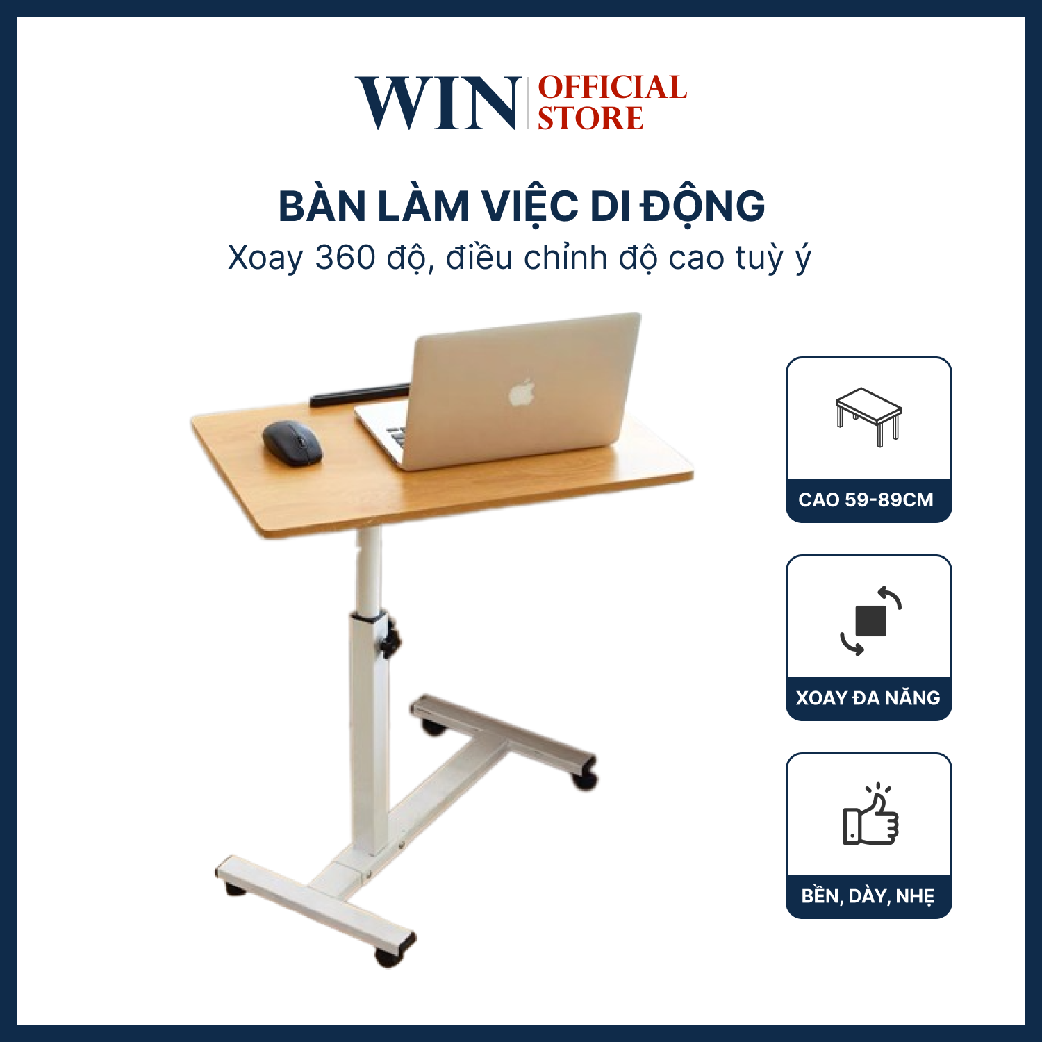 Bàn học, Bàn làm việc di động thông minh điều chỉnh kích thước khung thép chắc chắn kết hợp gỗ mdf cao cấp Win Decor