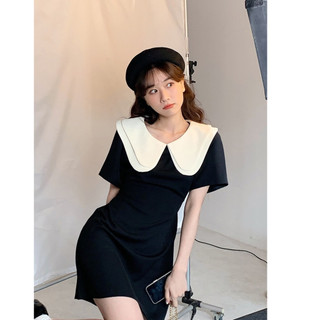 🍓 BEST SELLER 🍓   Váy đen dáng ngắn cổ bèo 2 tầng babydoll tiểu thư đi học công sở chữ tặng kèm nơ cài LITTER ROSY H169