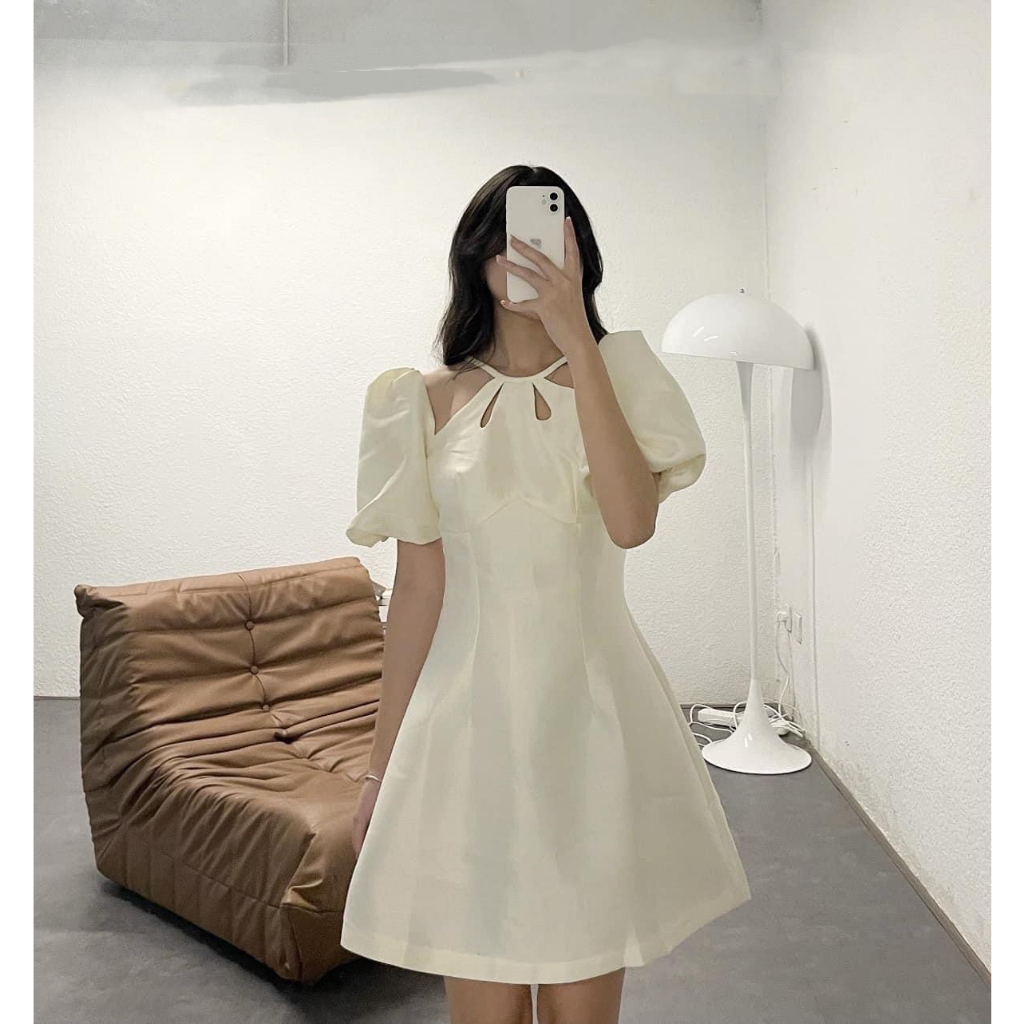 Đầm tiểu thư KatyDress_036 tay bồng khoét ngực dáng xòe xếp ly chất vải tafta 2 lớp sang chảnh quyến rũ SONHALO.VN