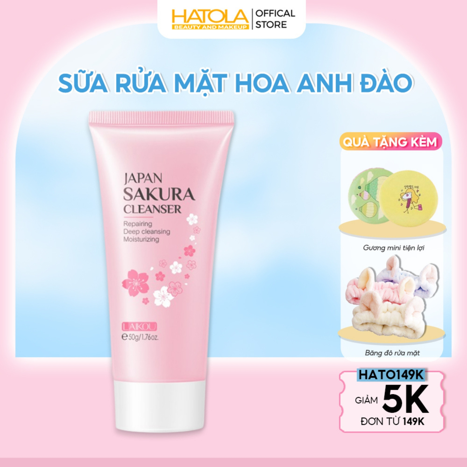 Sữa rửa mặt LAIKOU hoa anh đào Nhật Bản sạch sâu kiềm dầu giảm mụn đầu đen thu nhỏ lỗ chân lông 50g